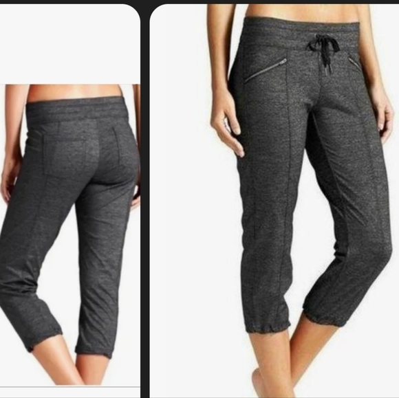 Athleta Heathered grey Cinch Ankle Jogger Pants szM active hiking camping - Picture 1 of 12